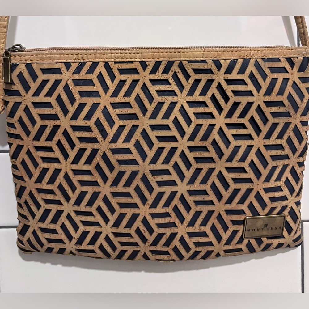 Mont Luka cork geometric laser cut crossbody bag